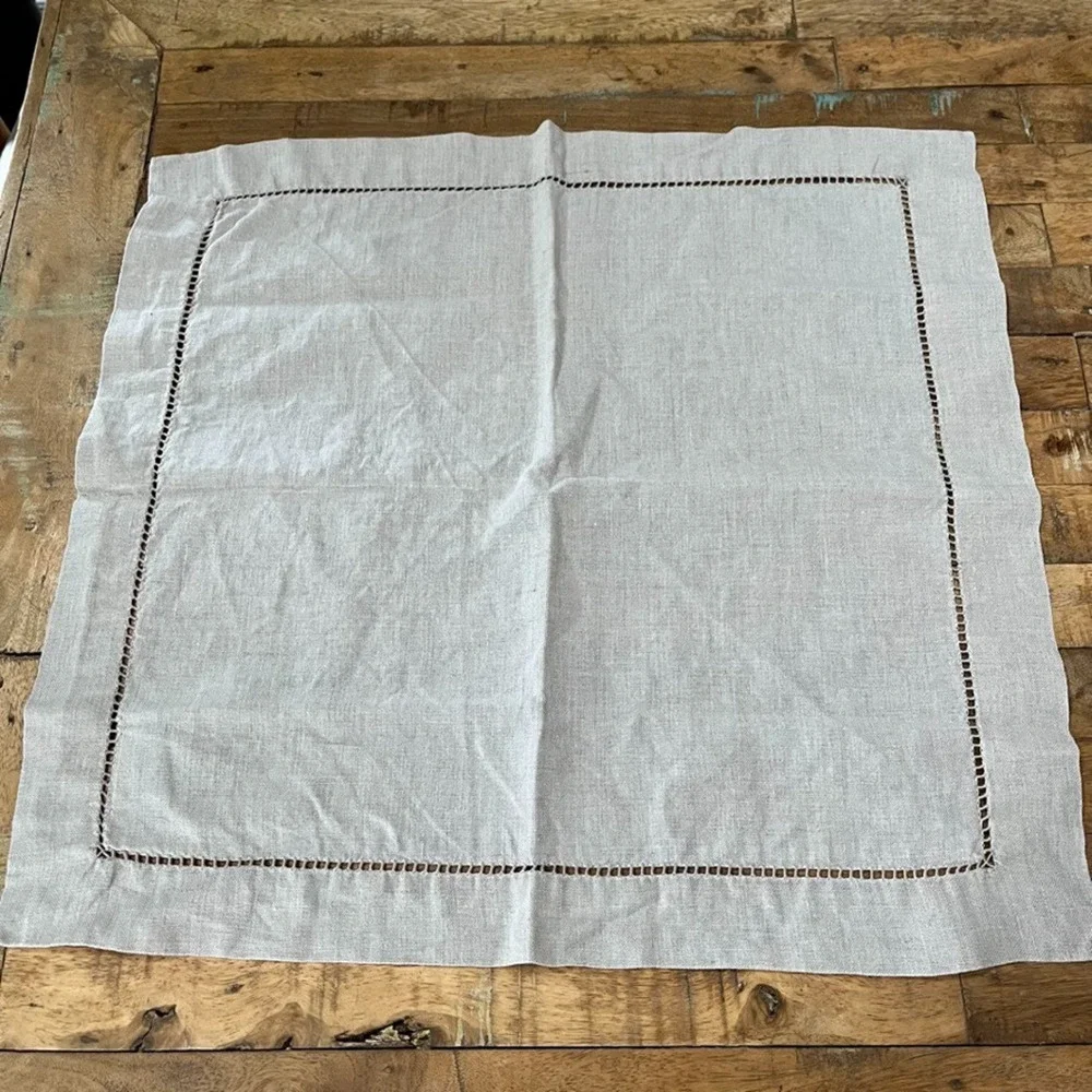 Pottery Barn Classic Belgian Flax Linen Hemstitch Napkins 22×22 Set of 3